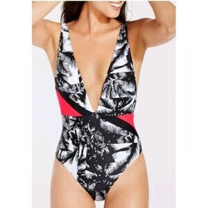 Fabletics MARO Maillot One Piece Swimsuit Black Malibu Hot Coral Sz Large - NWT